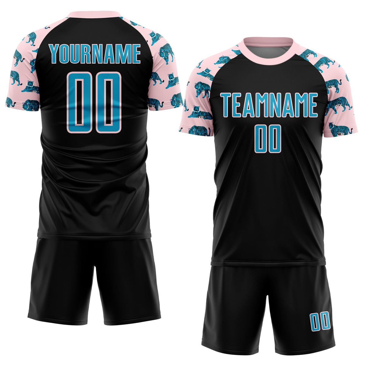 Custom Black US Navy Blue-Light Pink Tiger Sublimation Soccer Uniform Jersey Limited