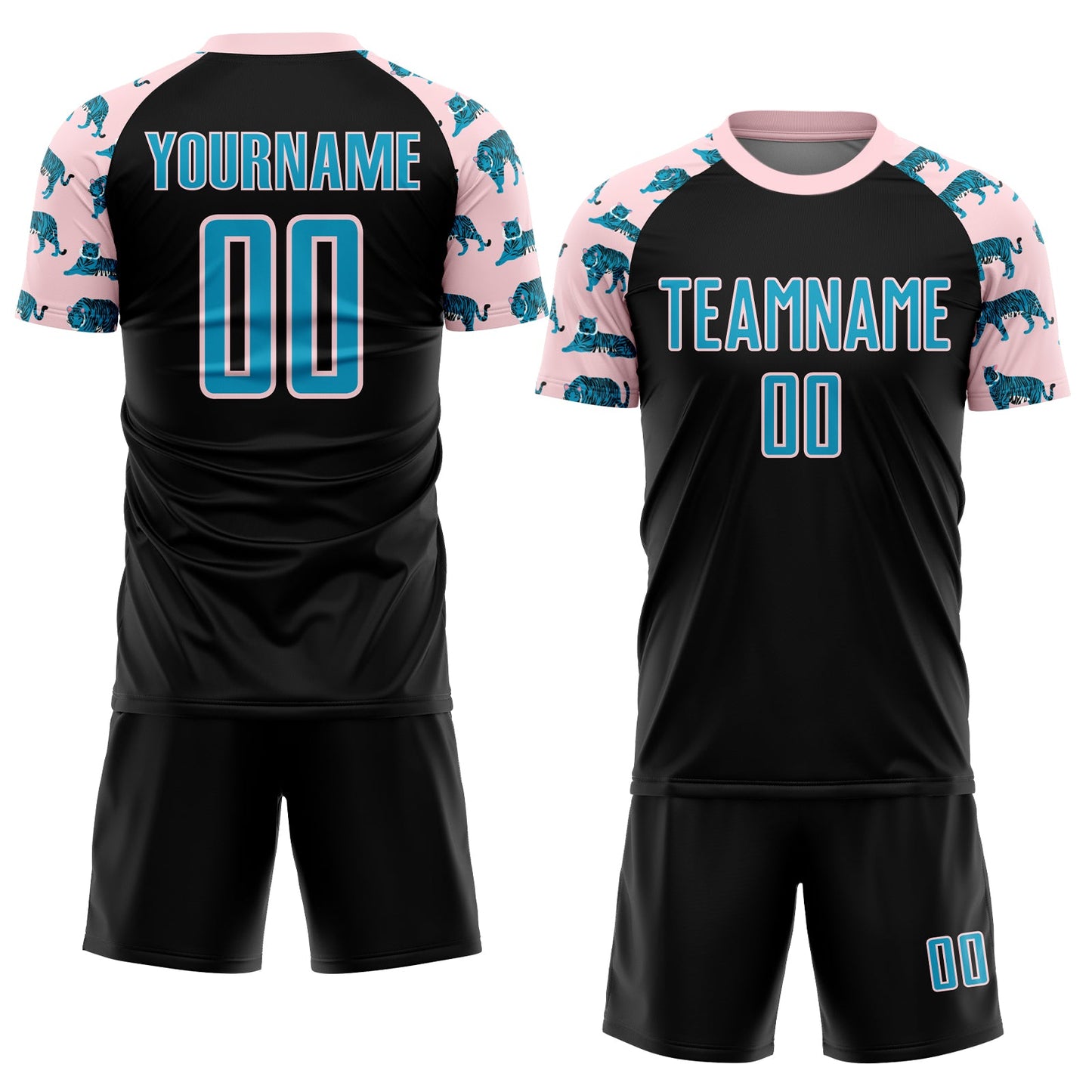Custom Black US Navy Blue-Light Pink Tiger Sublimation Soccer Uniform Jersey Limited