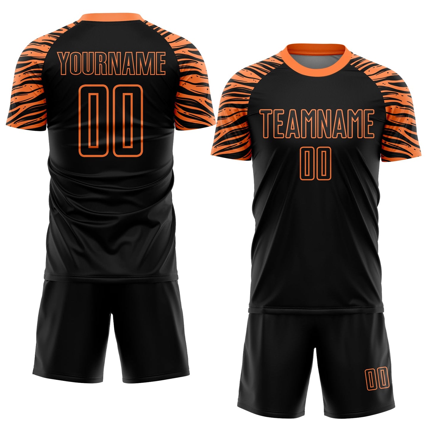 Custom Black Orange Tiger Stripes Sublimation Soccer Uniform Jersey Limited