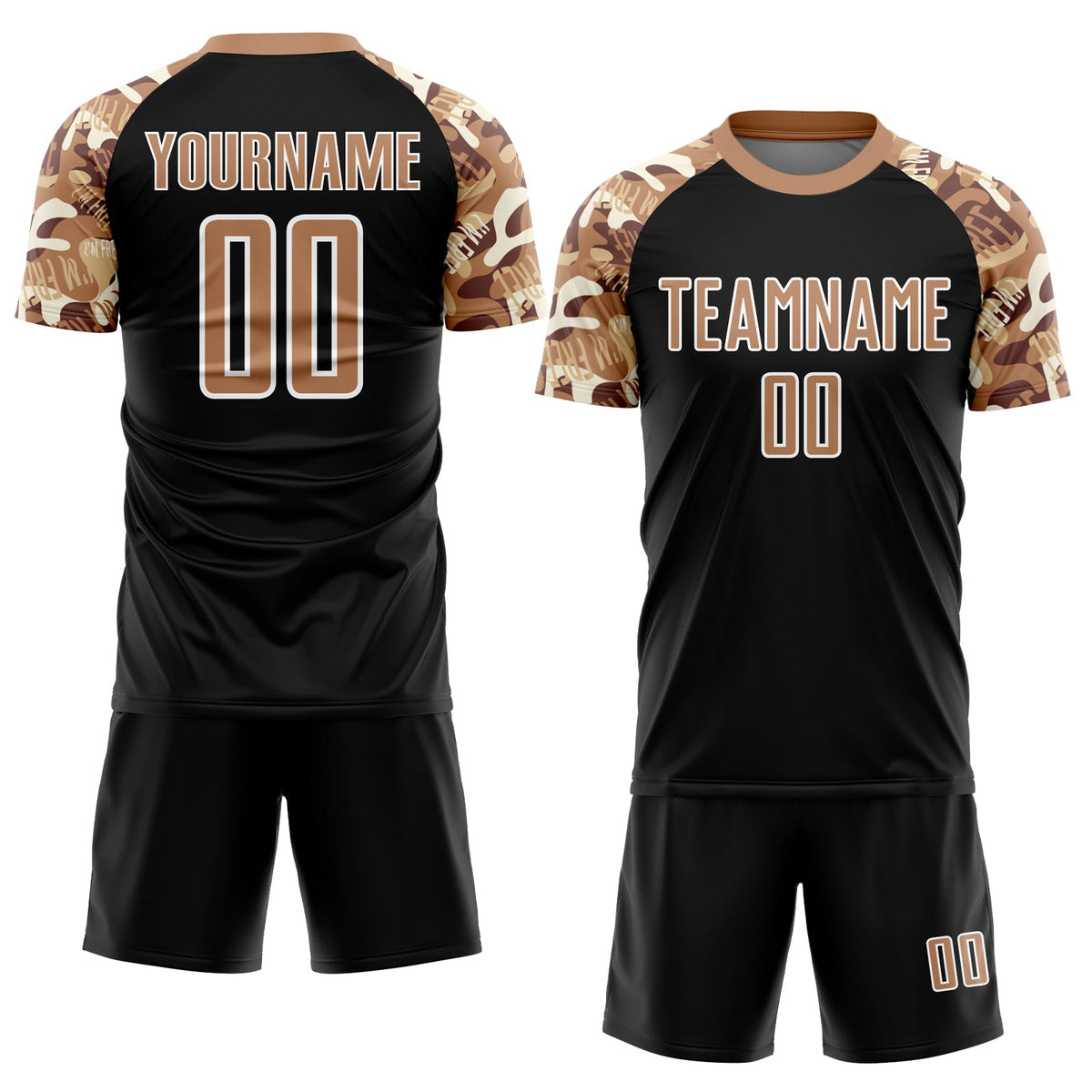 Custom Black Old Gold-White Camouflage Sublimation Soccer Uniform Jersey Limited