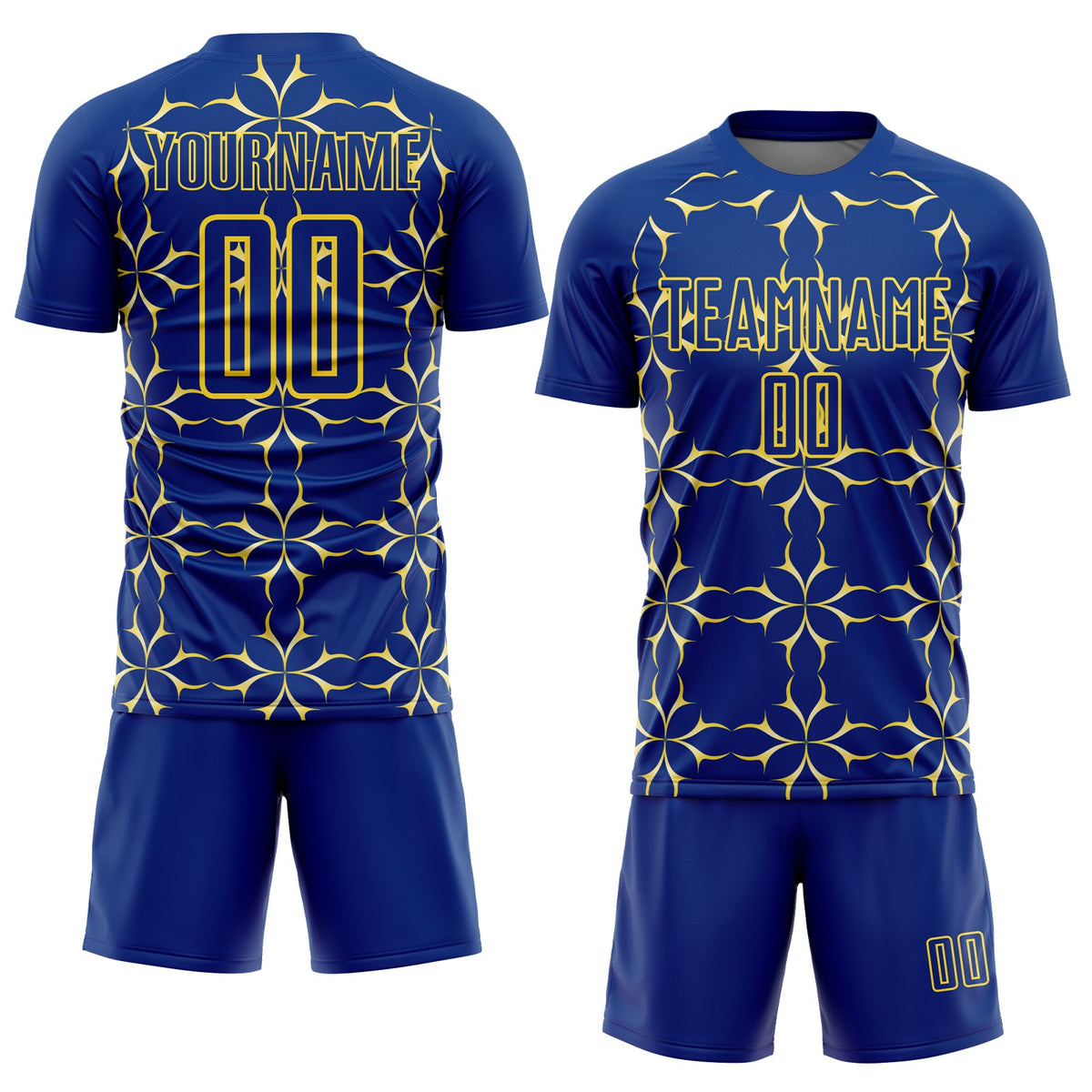 Custom Royal Yellow Damask Pattern Sublimation Soccer Uniform Jersey Limited
