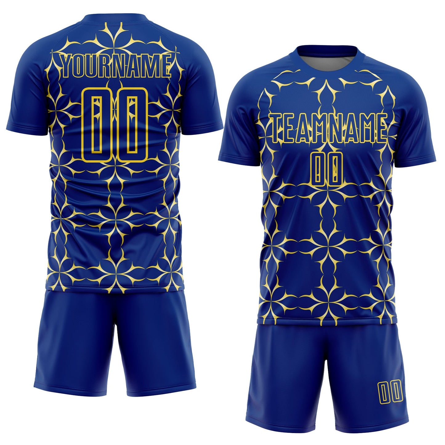 Custom Royal Yellow Damask Pattern Sublimation Soccer Uniform Jersey Limited