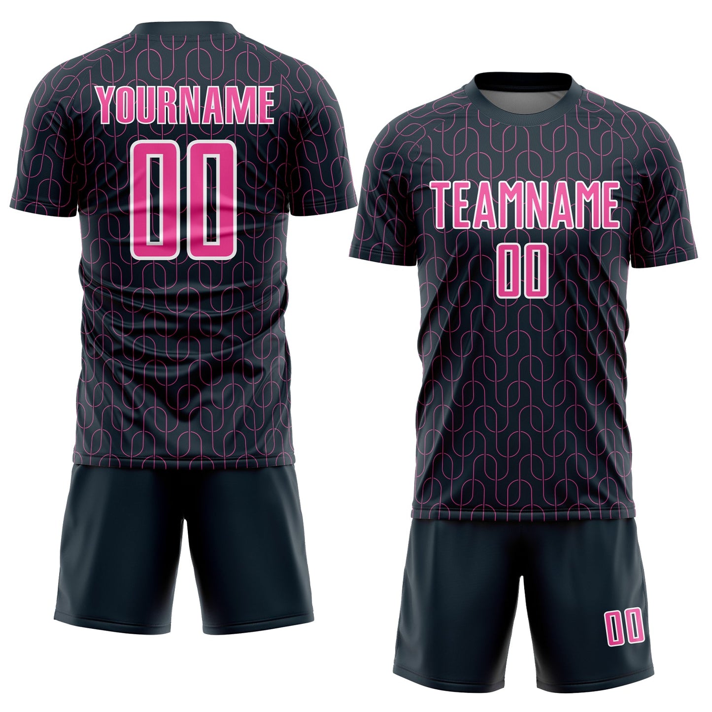 Custom Navy Pink-White Geometric Pattern Sublimation Soccer Uniform Jersey Limited