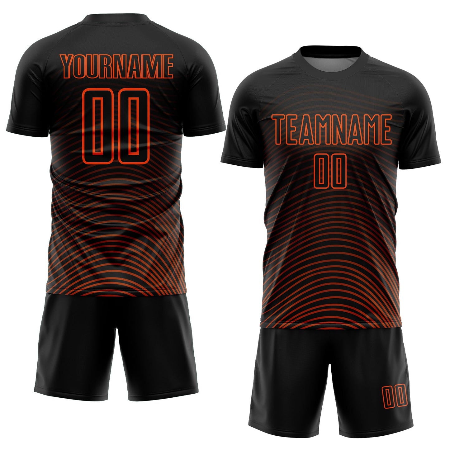 Custom Black Orange Gradient Geometric Lines Sublimation Soccer Uniform Jersey Limited