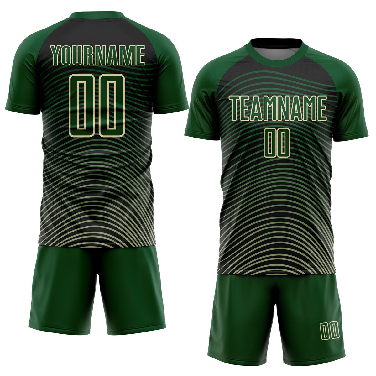 Custom Green Cream-Black Gradient Geometric Lines Sublimation Soccer Uniform Jersey Limited