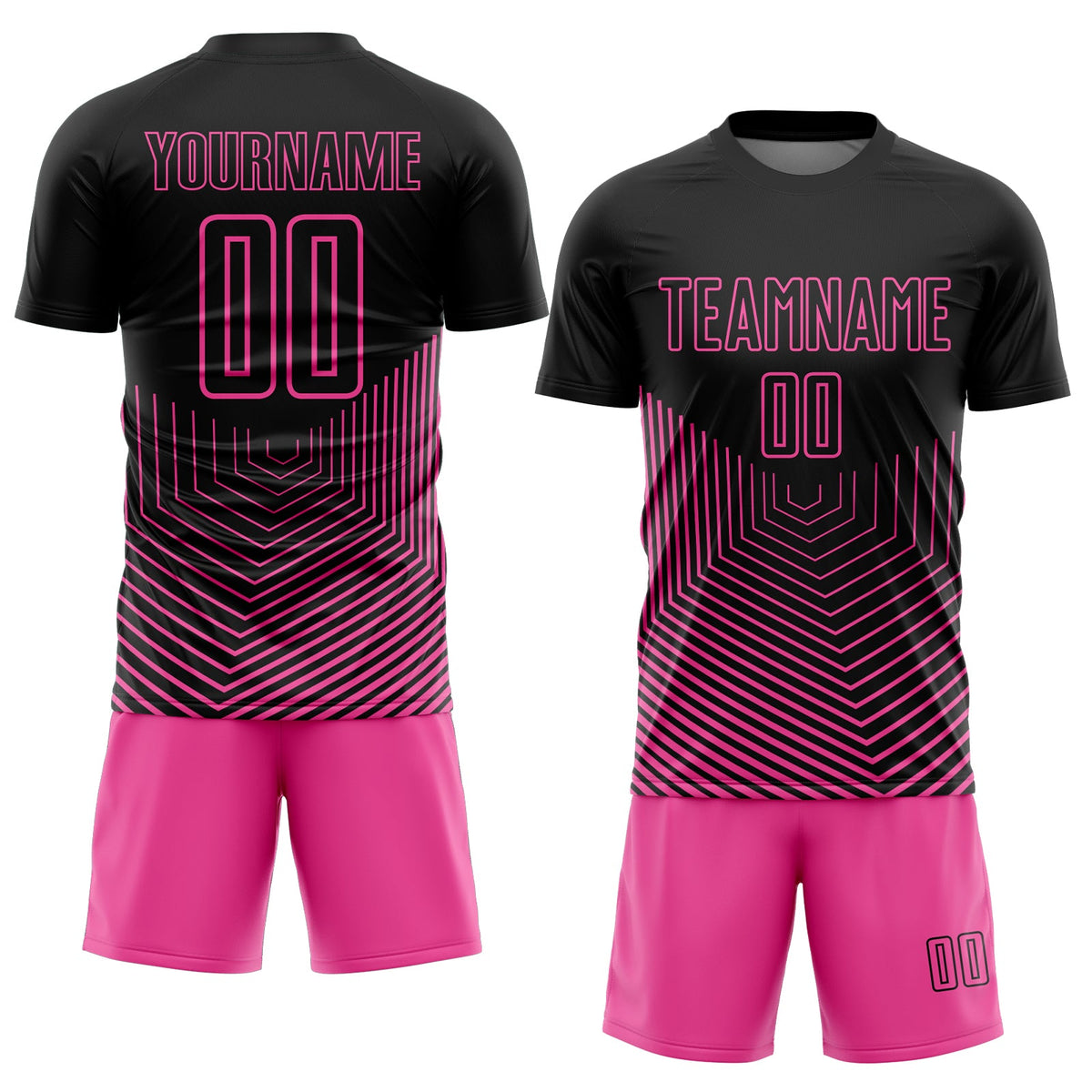 Custom Black Pink Geometric Lines Sublimation Soccer Uniform Jersey Limited