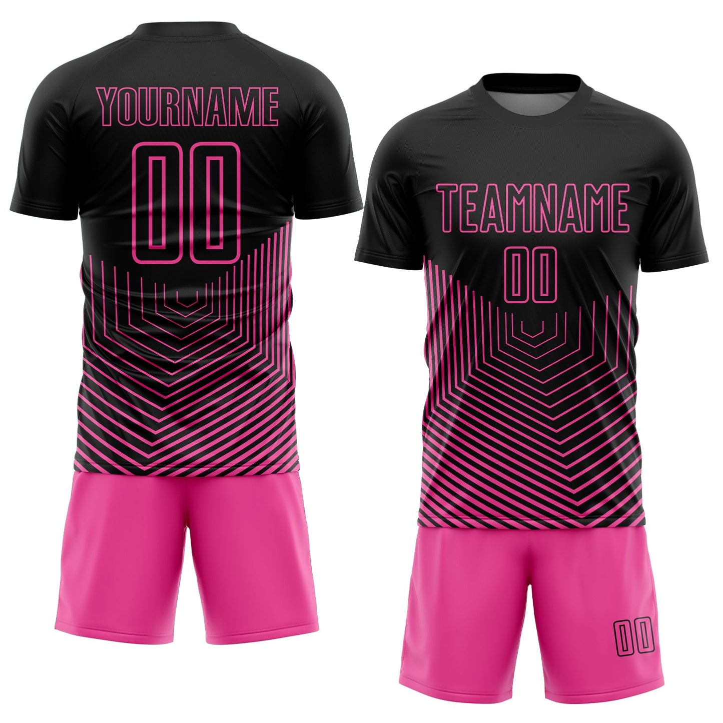 Custom Black Pink Geometric Lines Sublimation Soccer Uniform Jersey Limited
