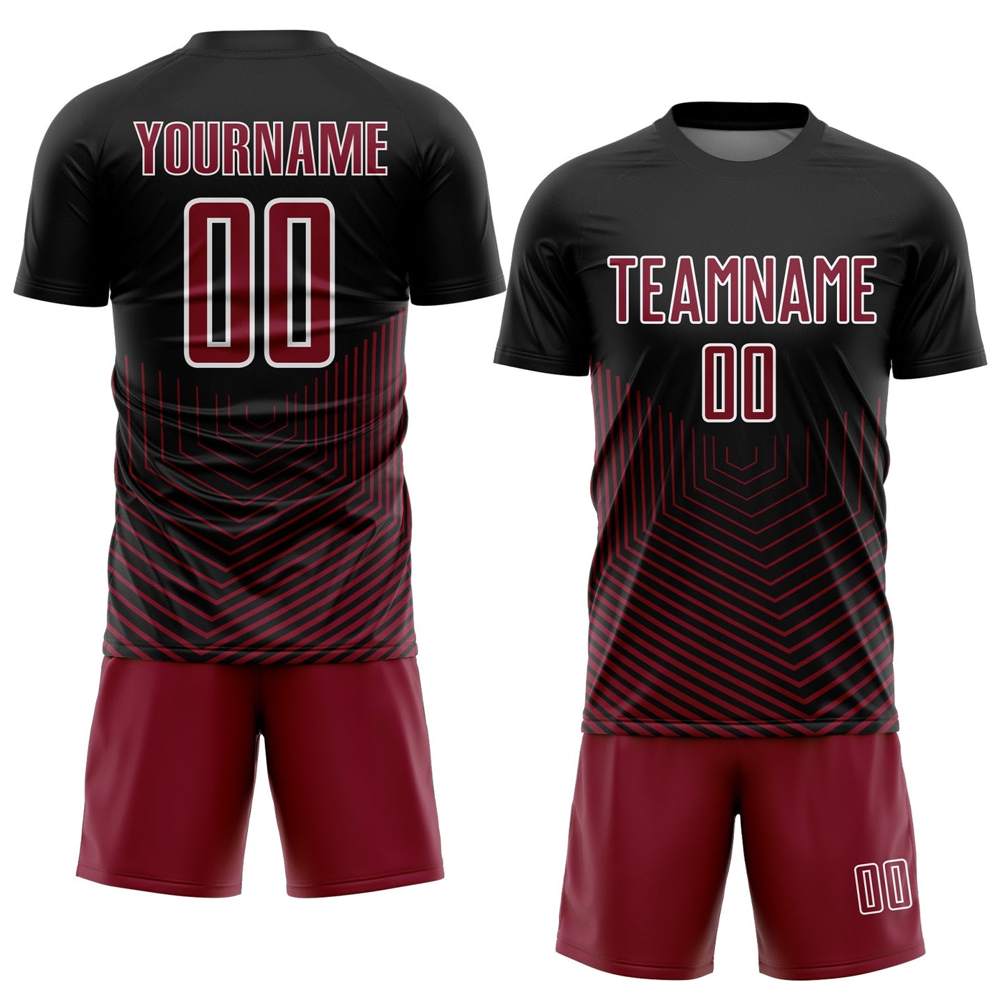 Custom Black Crimson-White Geometric Lines Sublimation Soccer Uniform Jersey Limited