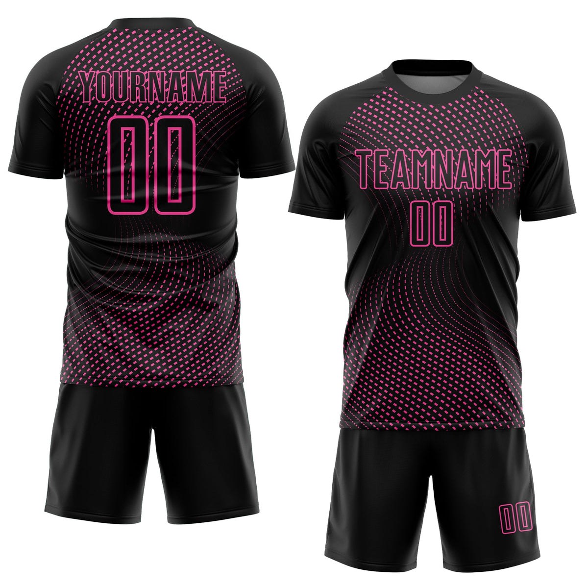 Custom Black Pink Geometric Lines Sublimation Soccer Uniform Jersey Limited