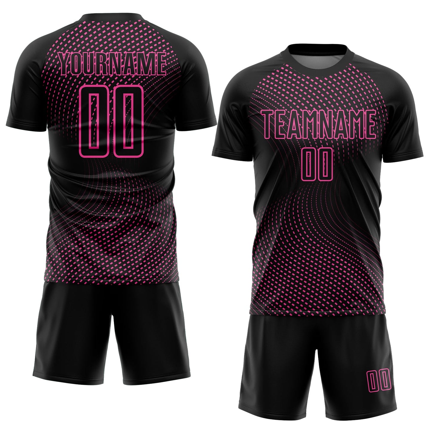 Custom Black Pink Geometric Lines Sublimation Soccer Uniform Jersey Limited
