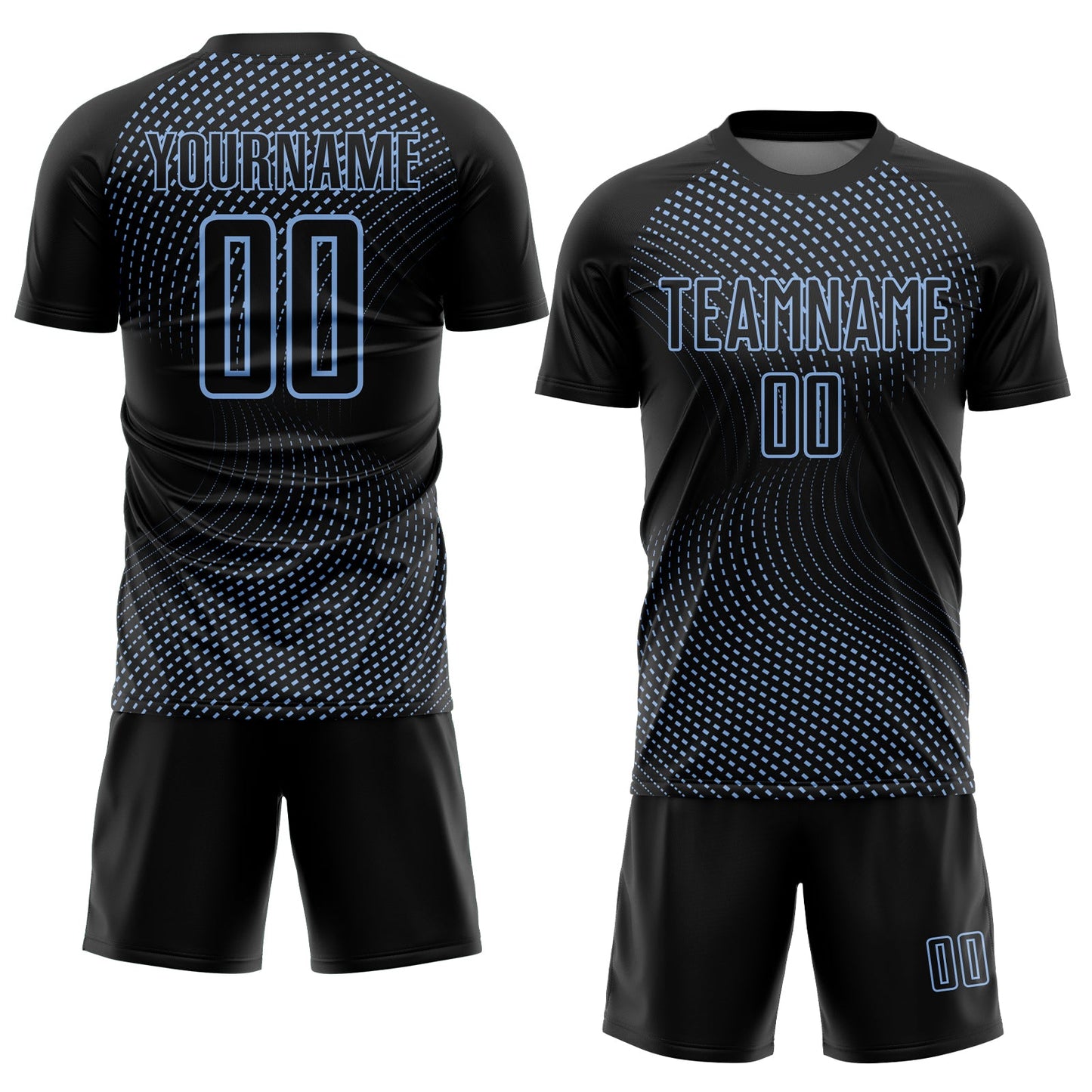 Custom Black Light Blue Geometric Lines Sublimation Soccer Uniform Jersey Limited