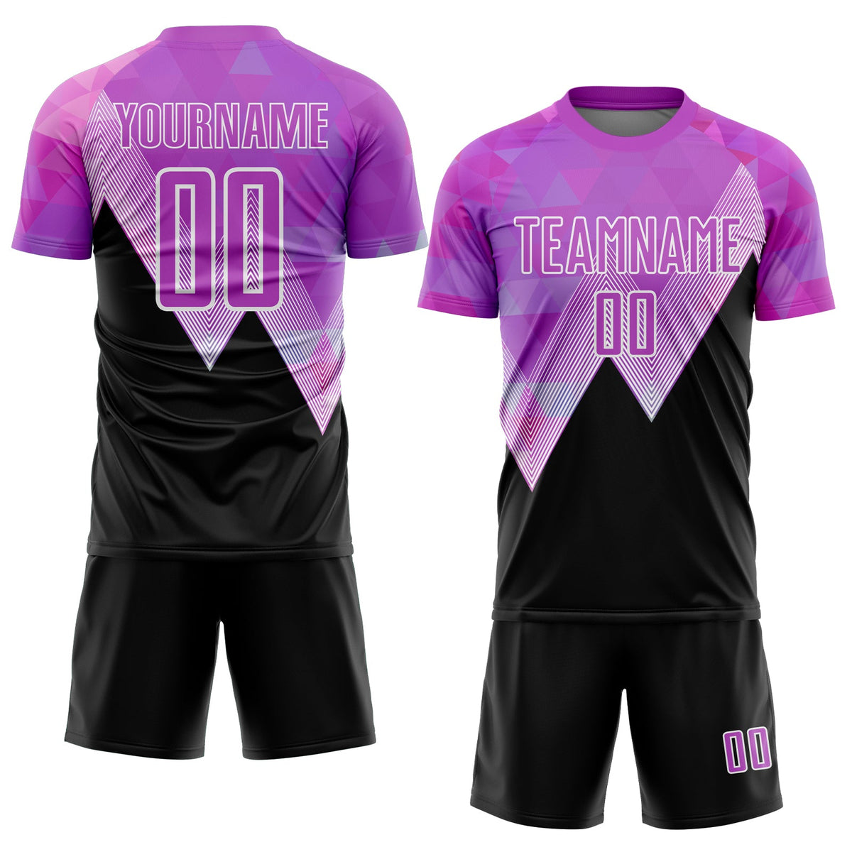 Custom Purple Black-White Geometric Pattern Sublimation Soccer Uniform Jersey Limited