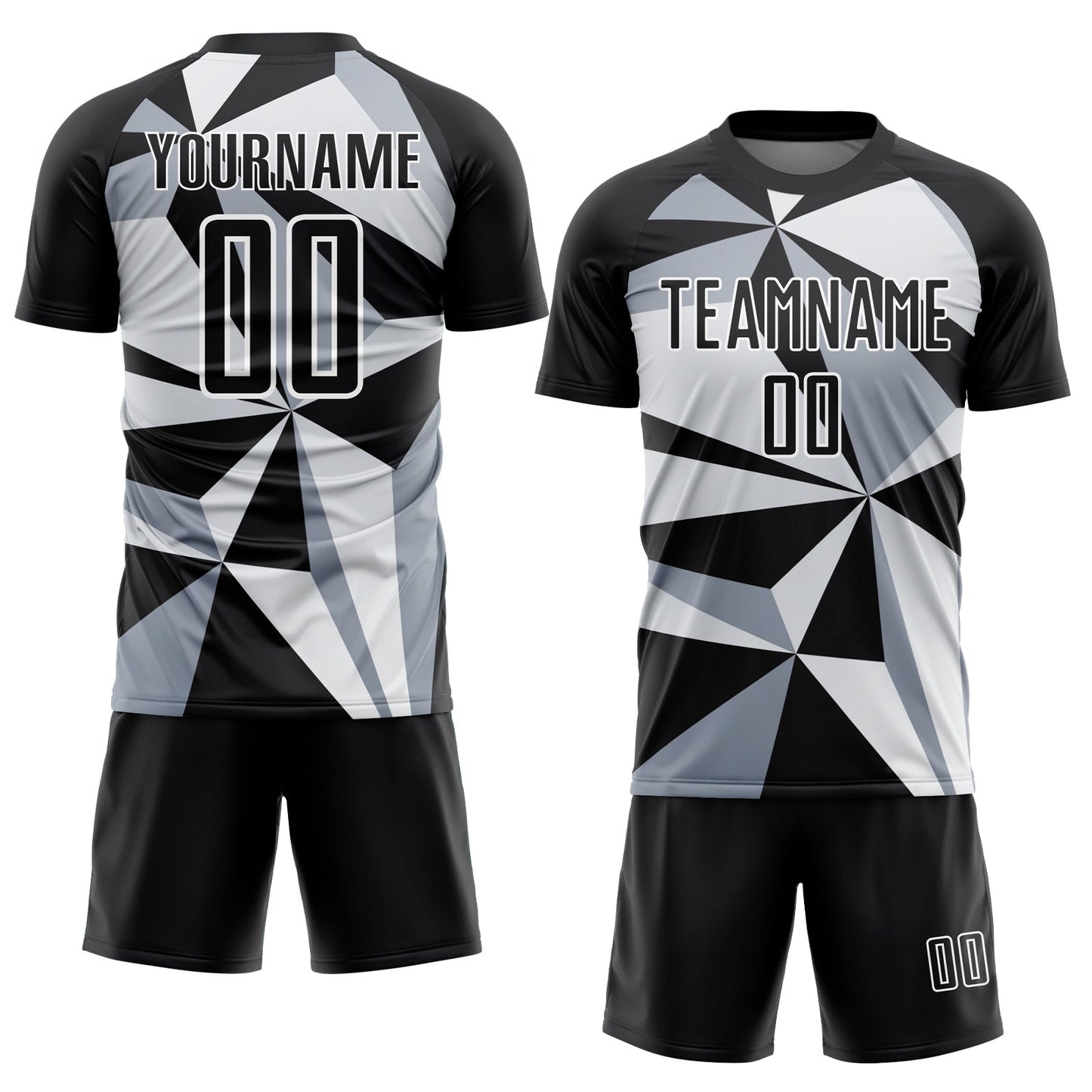 Custom Black White Geometric Pattern Sublimation Soccer Uniform Jersey Limited
