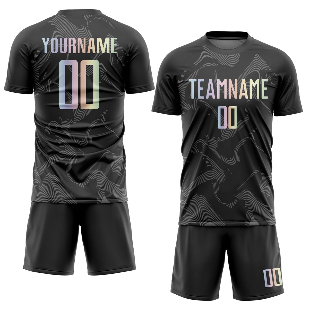 Custom Black Gradient-Gray Curve Lines Sublimation Soccer Uniform Jersey Limited