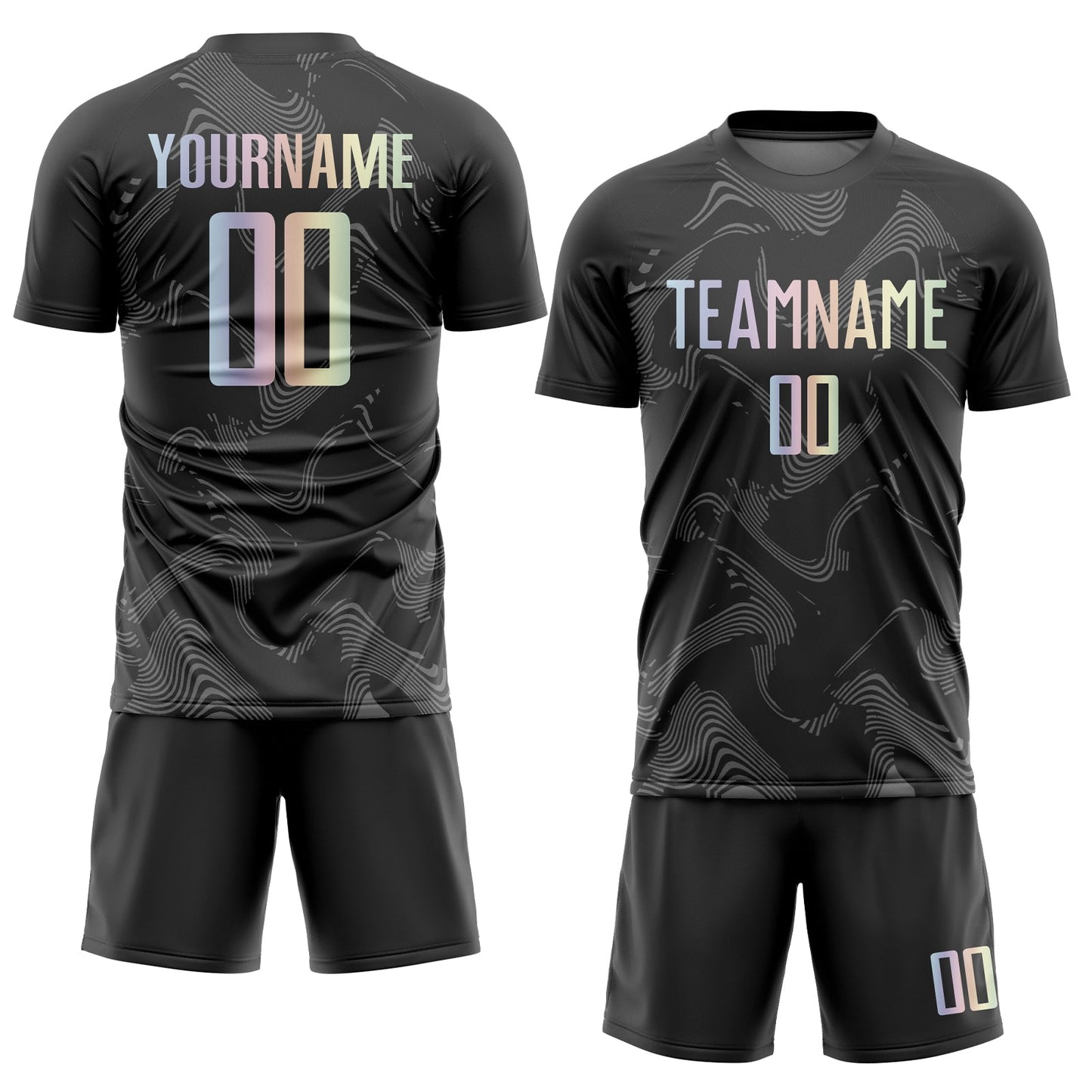 Custom Black Gradient-Gray Curve Lines Sublimation Soccer Uniform Jersey Limited