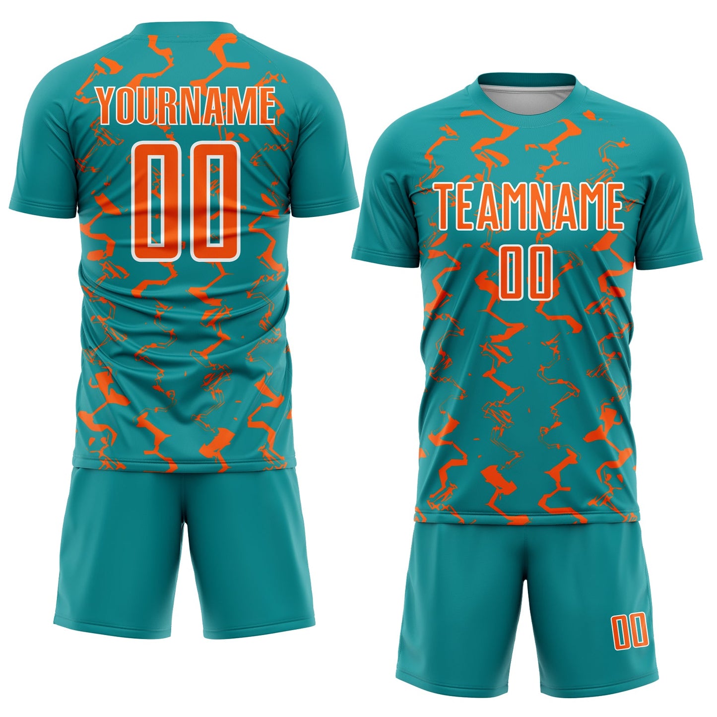 Custom Teal Orange-White Abstract Lines Sublimation Soccer Uniform Jersey Limited