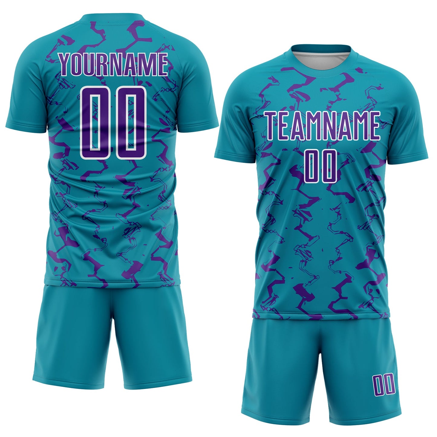 Custom Teal Purple-White Abstract Lines Sublimation Soccer Uniform Jersey Limited