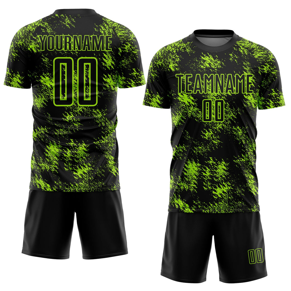 Custom Black Neon Green Abstract Grunge Art Sublimation Soccer Uniform Jersey Limited