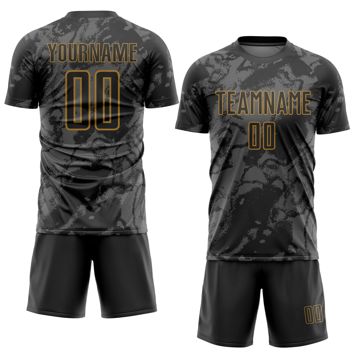 Custom Black Gray-Old Gold Abstract Grunge Art Sublimation Soccer Uniform Jersey Limited