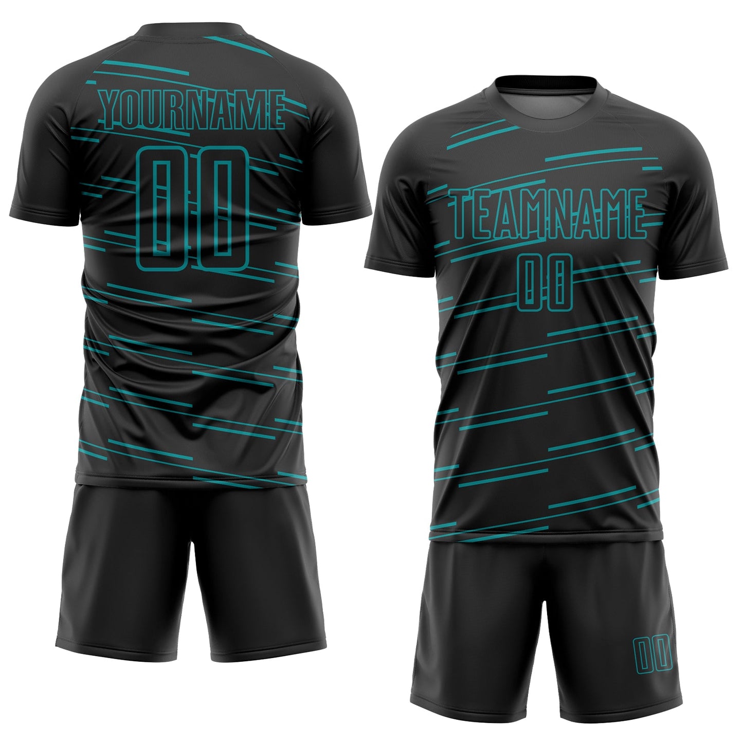 Custom Black Teal Lines Sublimation Soccer Uniform Jersey Limited