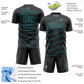 Custom Black Teal Lines Sublimation Soccer Uniform Jersey Limited