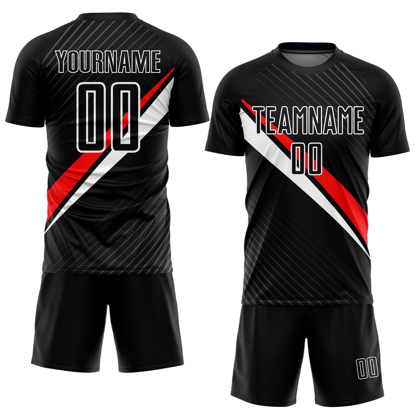 Custom Black Red-White Diagonal Lines Sublimation Soccer Uniform Jersey Limited