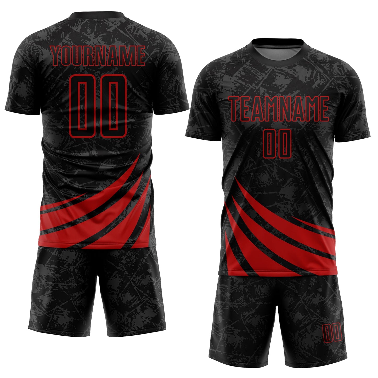 Custom Black Red Wind Shapes Sublimation Soccer Uniform Jersey Limited