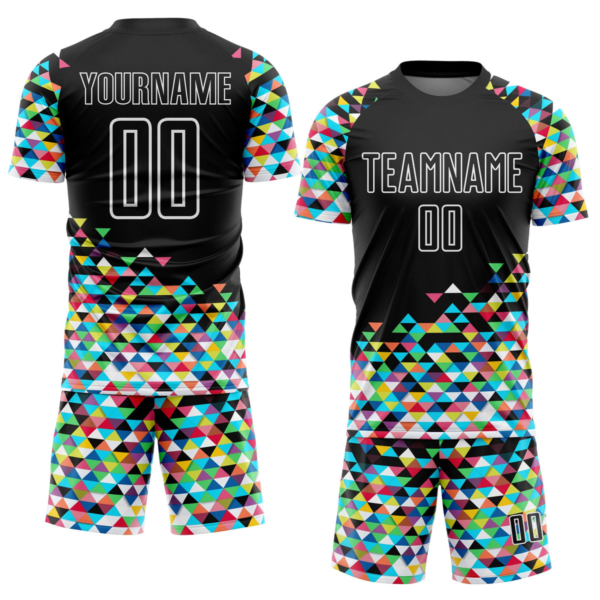 Custom Black White Colorful Geometric Triangle Sublimation Soccer Uniform Jersey Limited