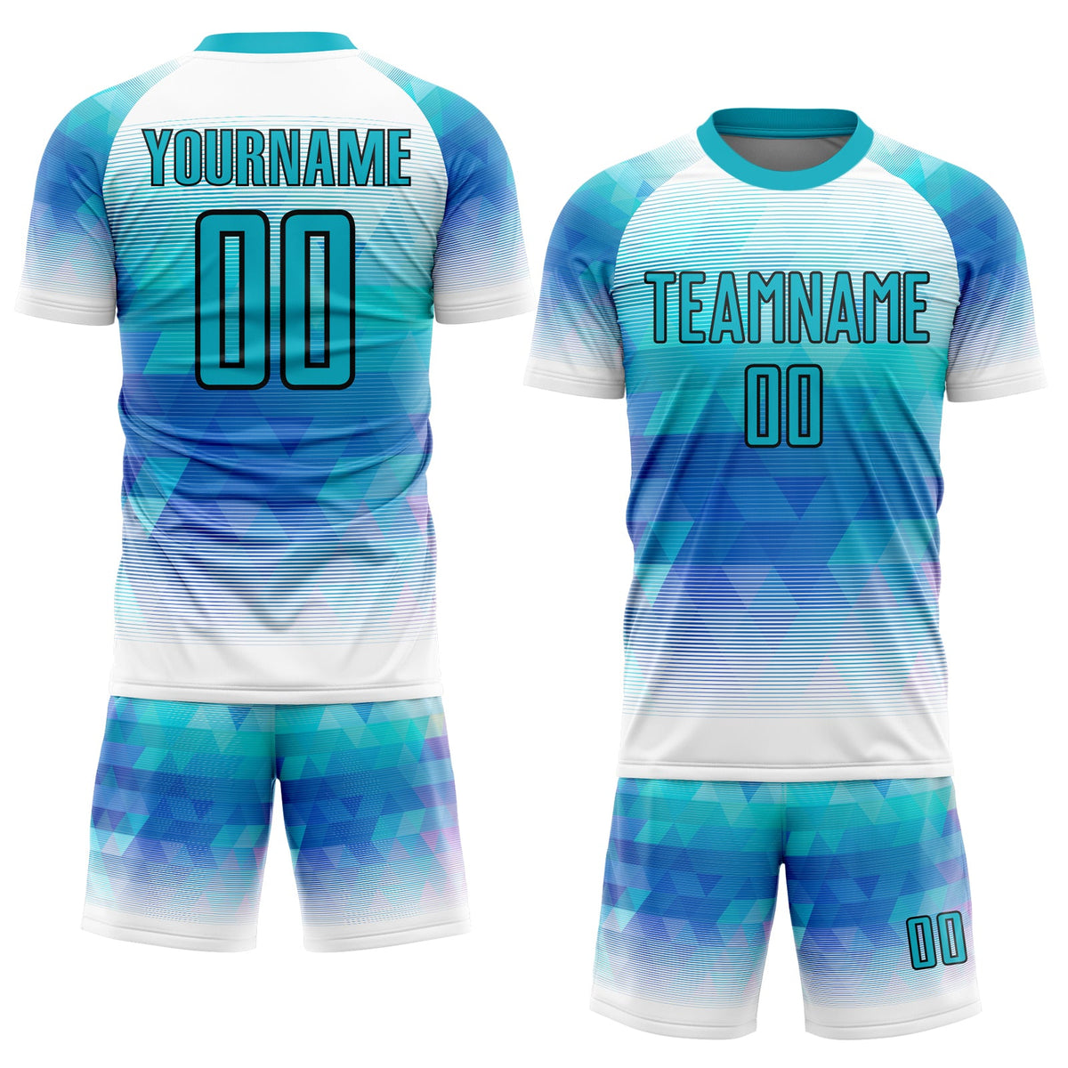 Custom Teal White Geometric Triangle Sublimation Soccer Uniform Jersey Limited