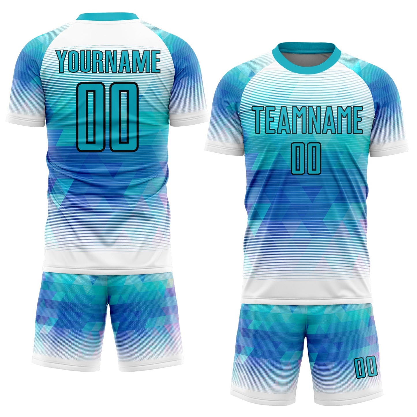 Custom Teal White Geometric Triangle Sublimation Soccer Uniform Jersey Limited