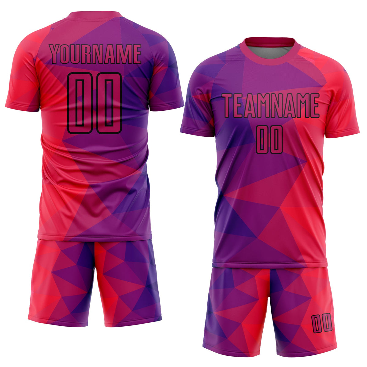 Custom Purple Red-Black Geometric Shapes Sublimation Soccer Uniform Jersey Limited