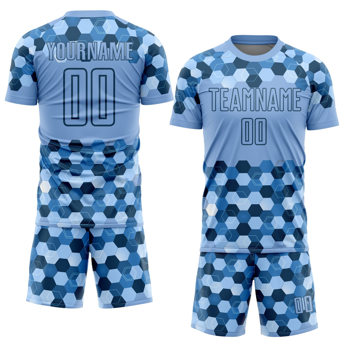 Custom Light Blue Black Geometric Shapes Sublimation Soccer Uniform Jersey Limited