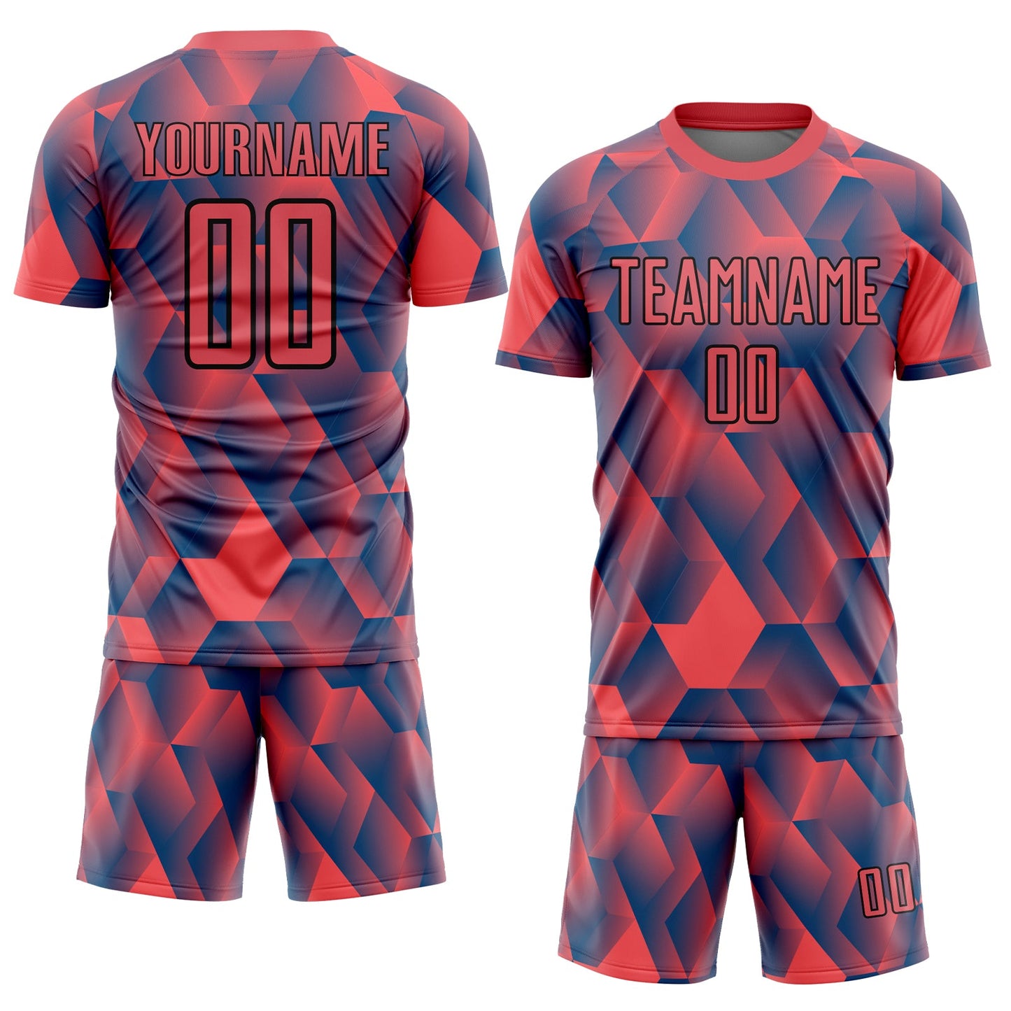 Custom Fire Red Black Geometric Shapes Sublimation Soccer Uniform Jersey Limited