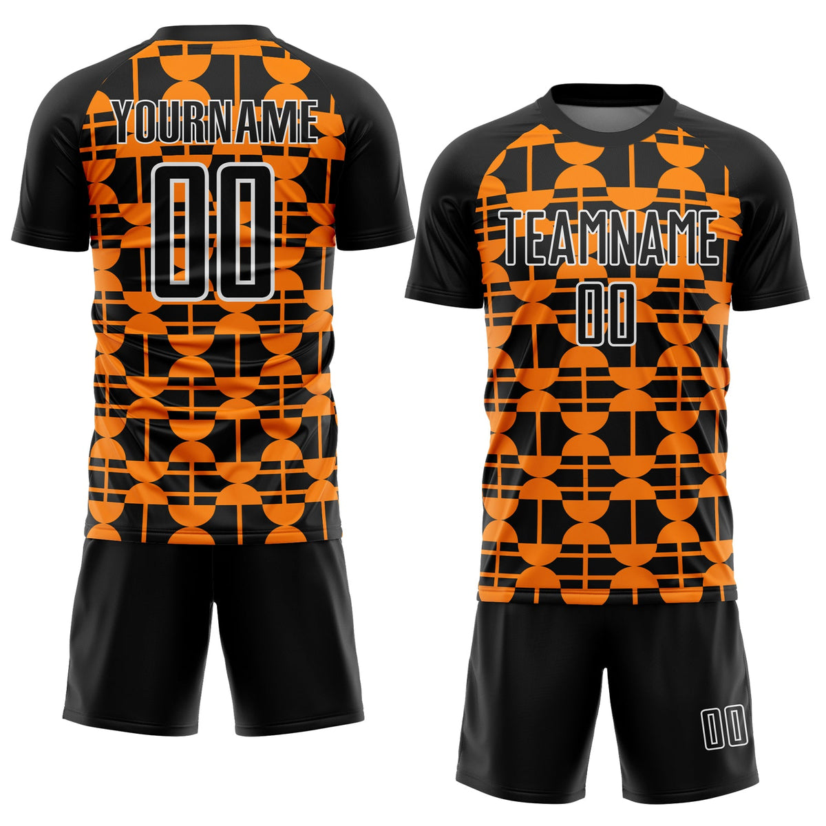 Custom Black Bay Orange-White Geometric Shapes Sublimation Soccer Uniform Jersey Limited