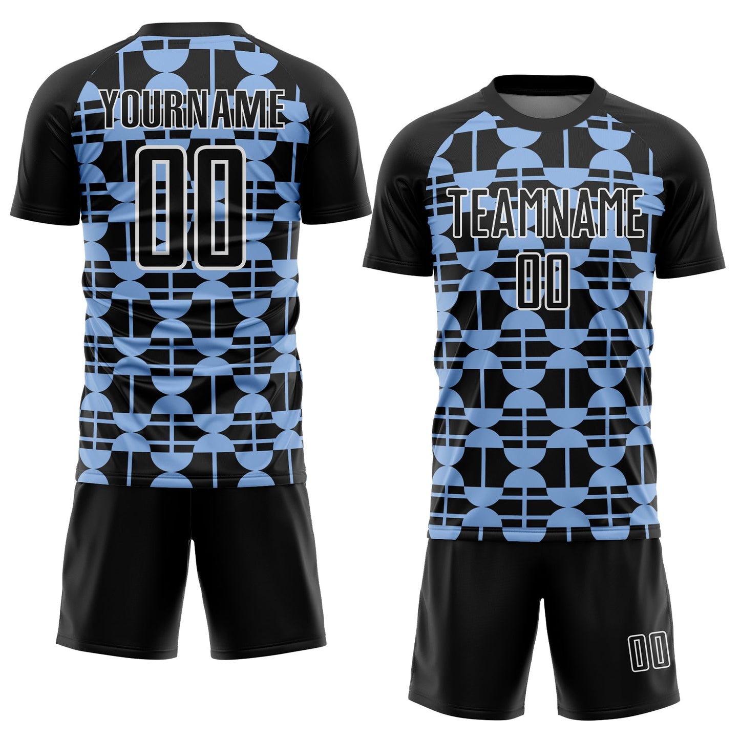 Custom Black Light Blue-White Geometric Shapes Sublimation Soccer Uniform Jersey Limited