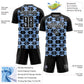 Custom Black Light Blue-White Geometric Shapes Sublimation Soccer Uniform Jersey Limited