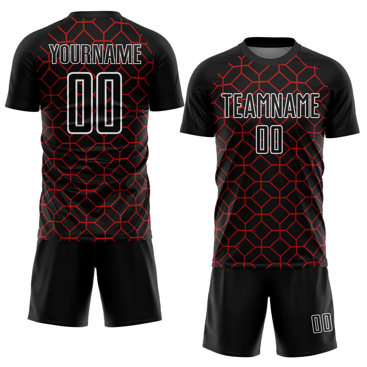 Custom Black Red-White Geometric Shapes Sublimation Soccer Uniform Jersey Limited
