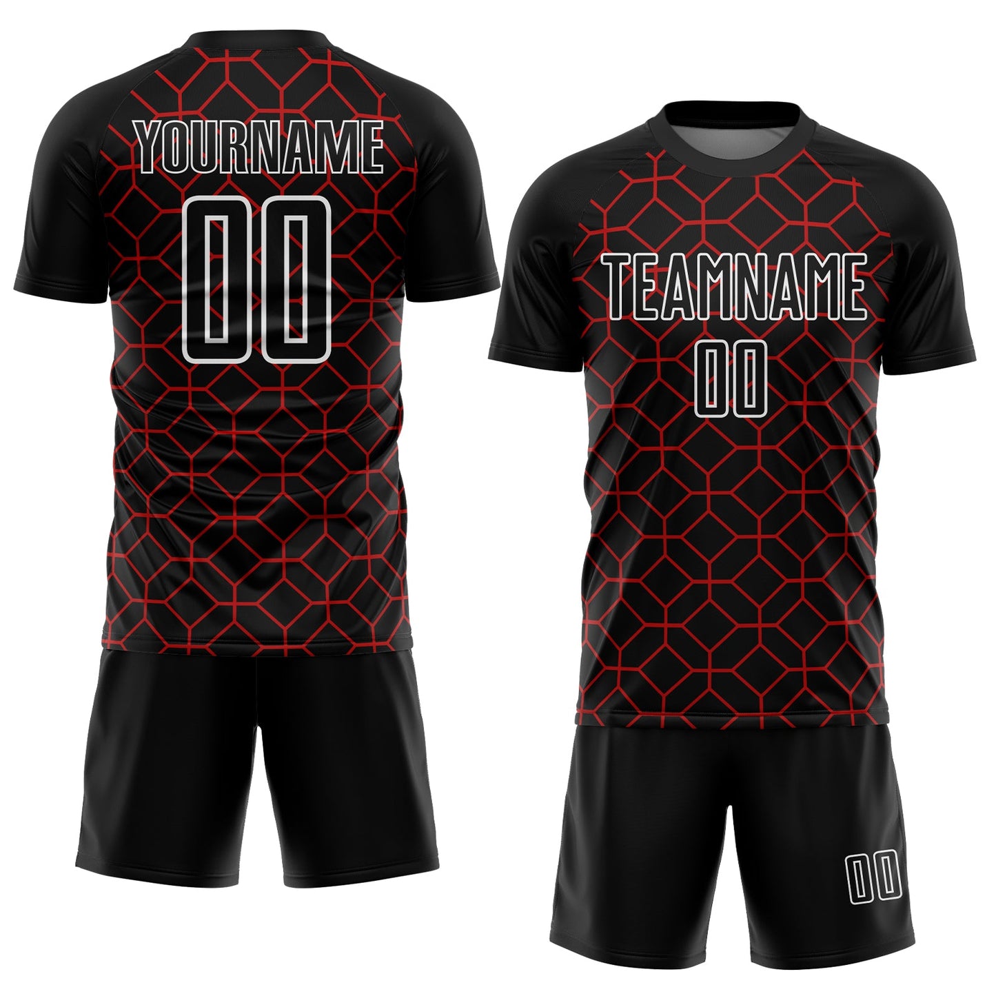 Custom Black Red-White Geometric Shapes Sublimation Soccer Uniform Jersey Limited