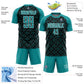 Custom Black Teal-White Geometric Shapes Sublimation Soccer Uniform Jersey Limited