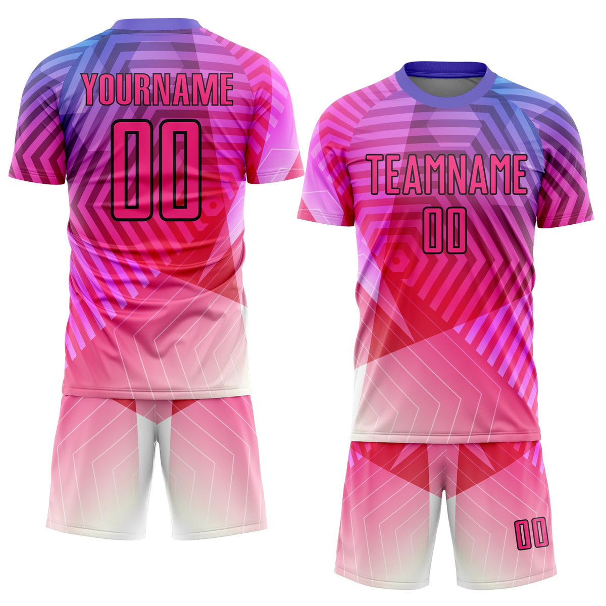 Custom Purple Pink-Black Geometric Shapes Sublimation Soccer Uniform Jersey Limited
