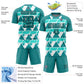 Custom Teal White-Black Geometric Shapes Sublimation Soccer Uniform Jersey Limited