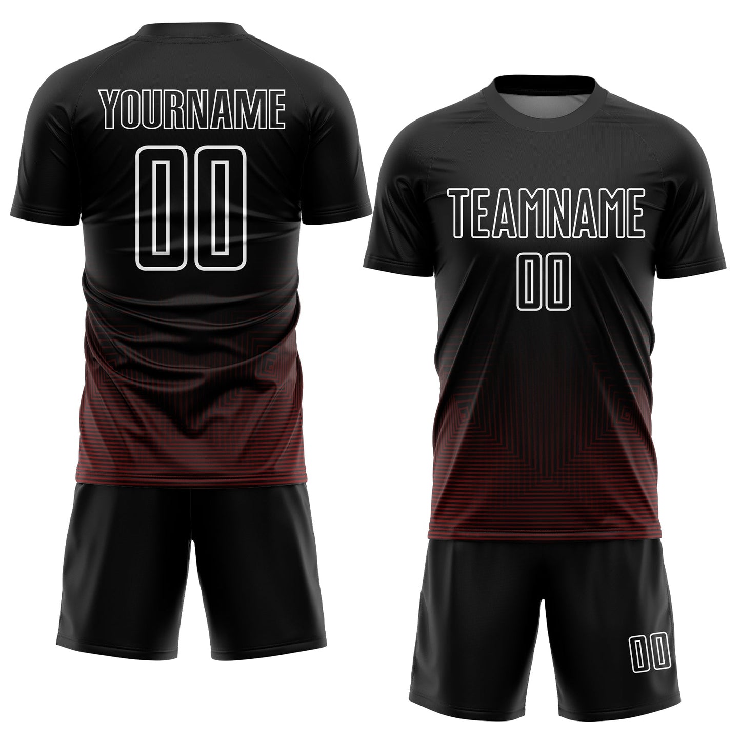 Custom Black Red-White Geometric Lines Sublimation Soccer Uniform Jersey Limited