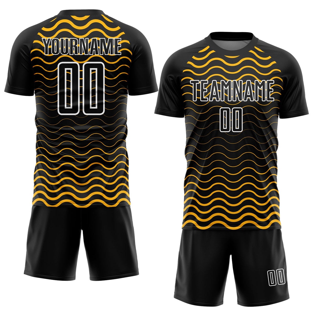 Custom Black Gold-White Geometric Lines Sublimation Soccer Uniform Jersey Limited
