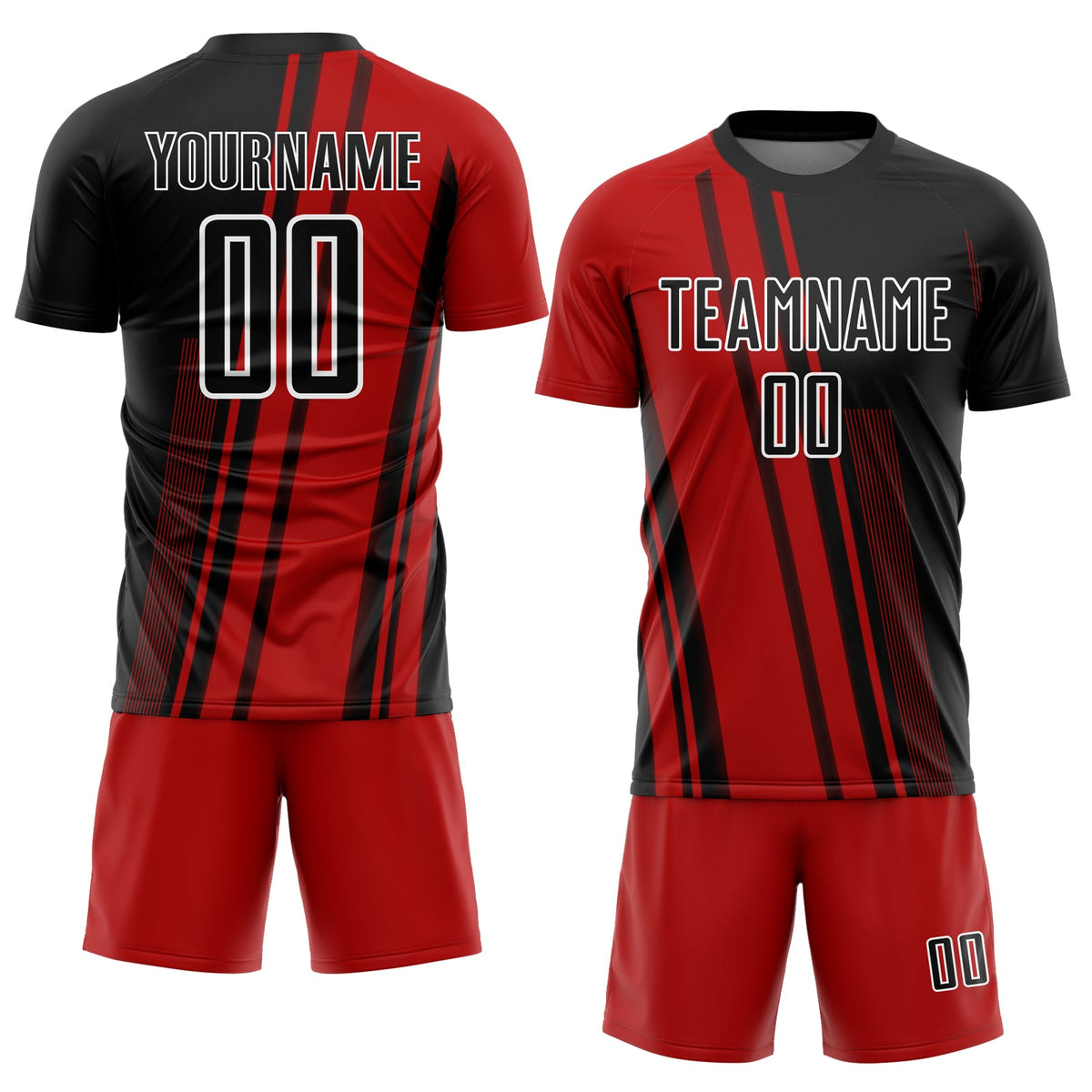 Custom Red Black-White Lines Sublimation Soccer Uniform Jersey Limited