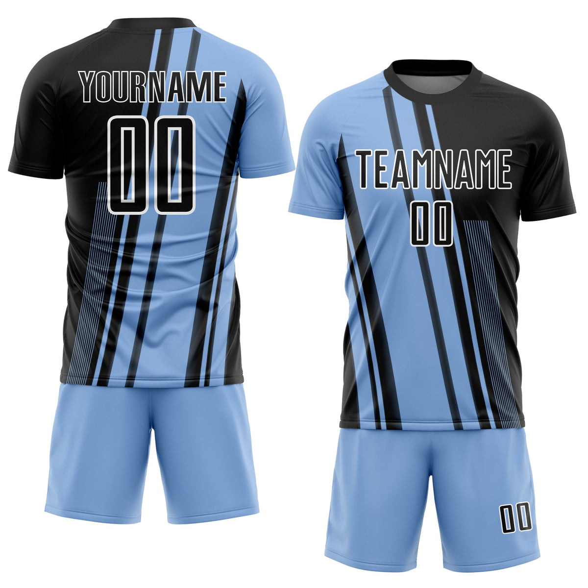 Custom Light Blue Black-White Lines Sublimation Soccer Uniform Jersey Limited