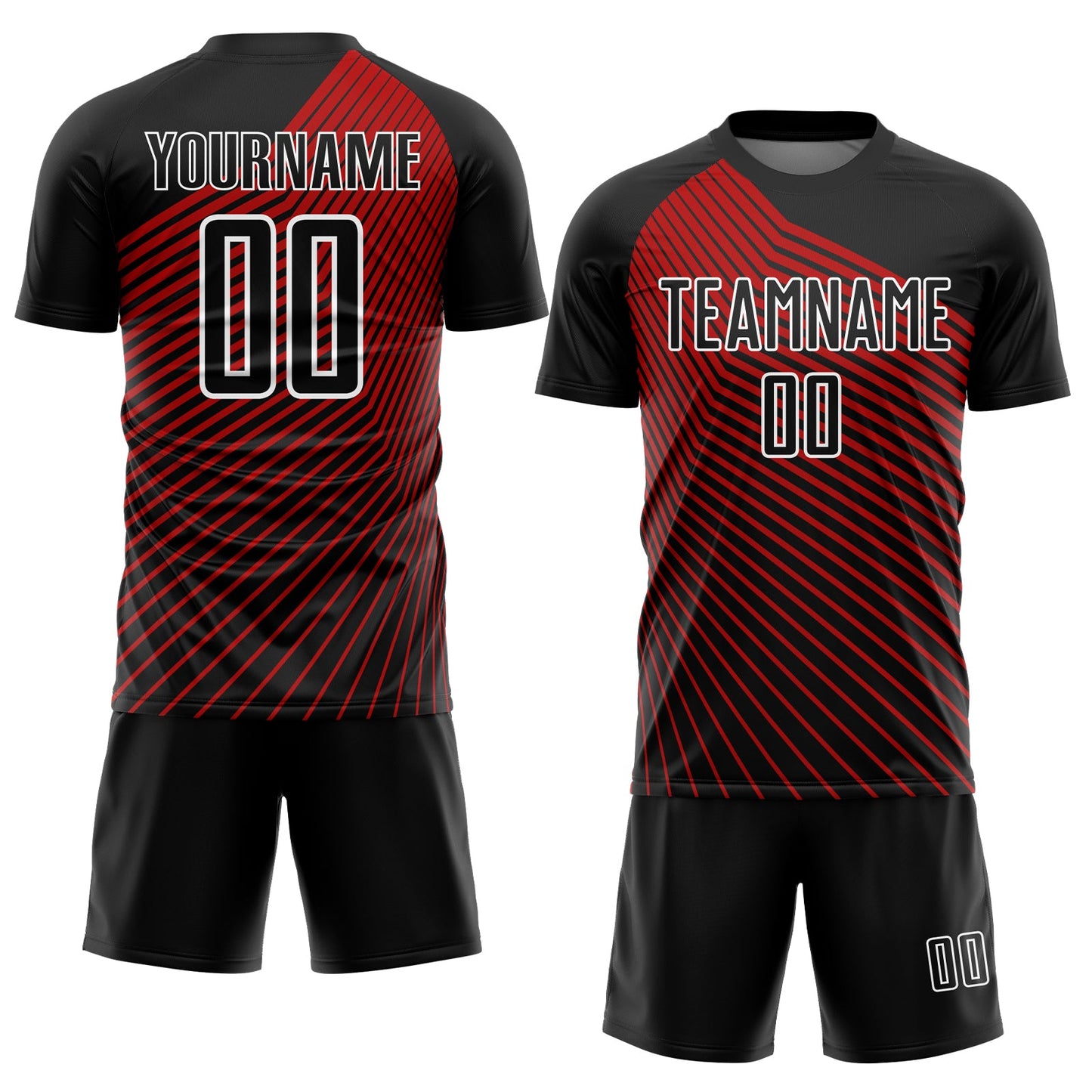 Custom Black Red-White Lines Sublimation Soccer Uniform Jersey Limited