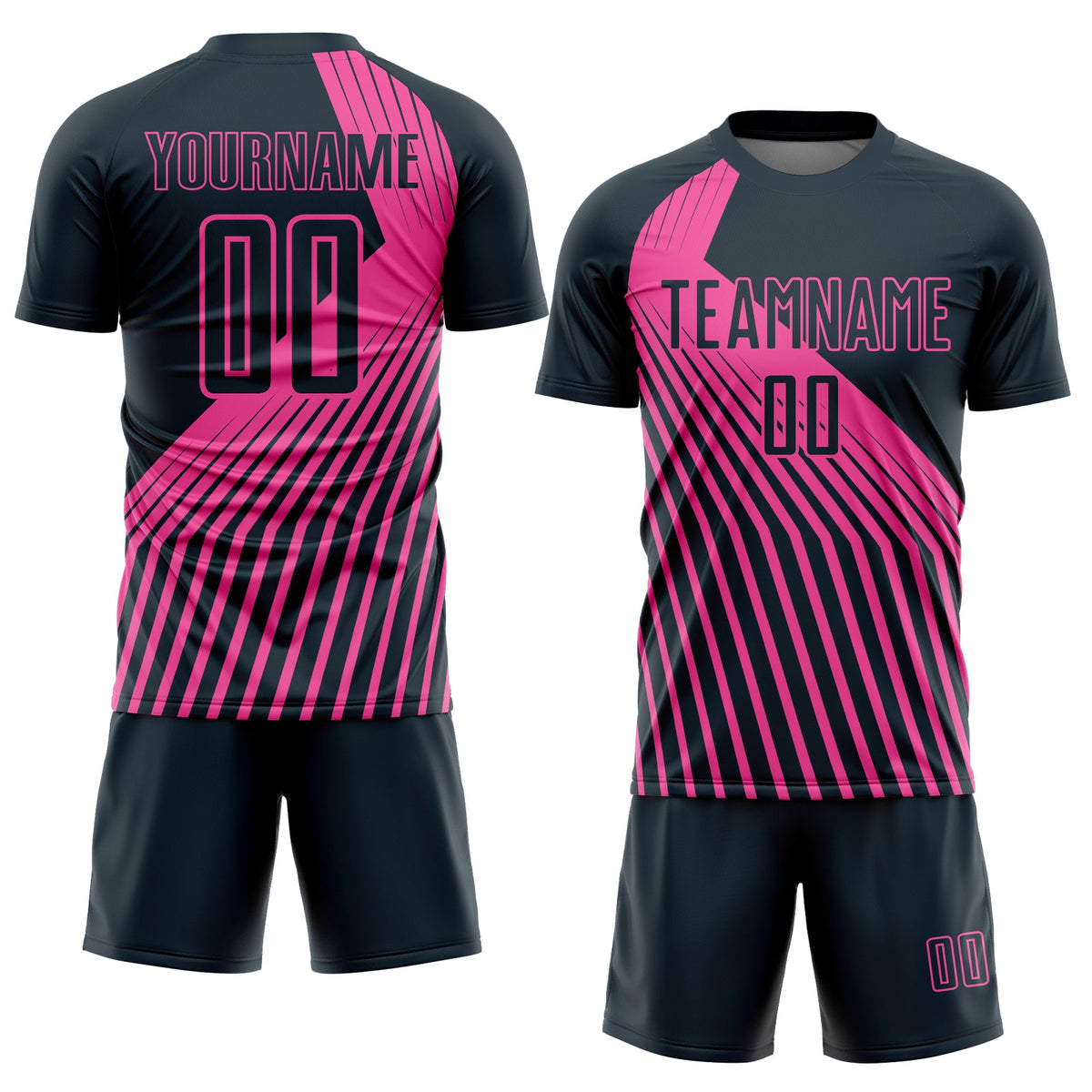 Custom Navy Pink Lines Sublimation Soccer Uniform Jersey Limited