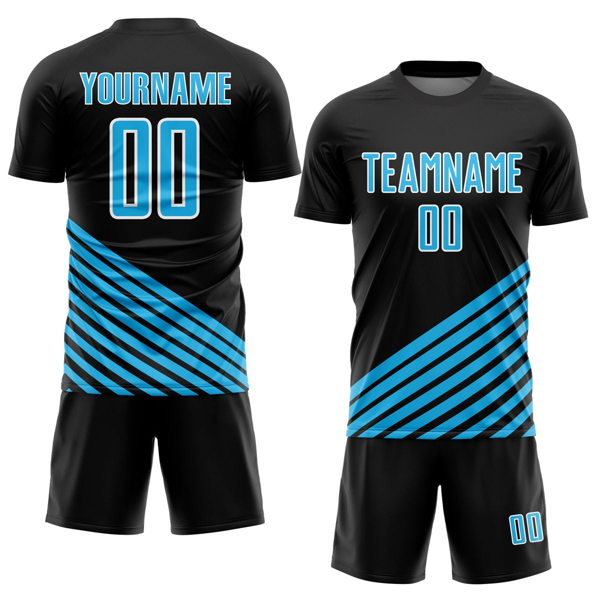 Custom Black Sky Blue-White Lines Sublimation Soccer Uniform Jersey Limited