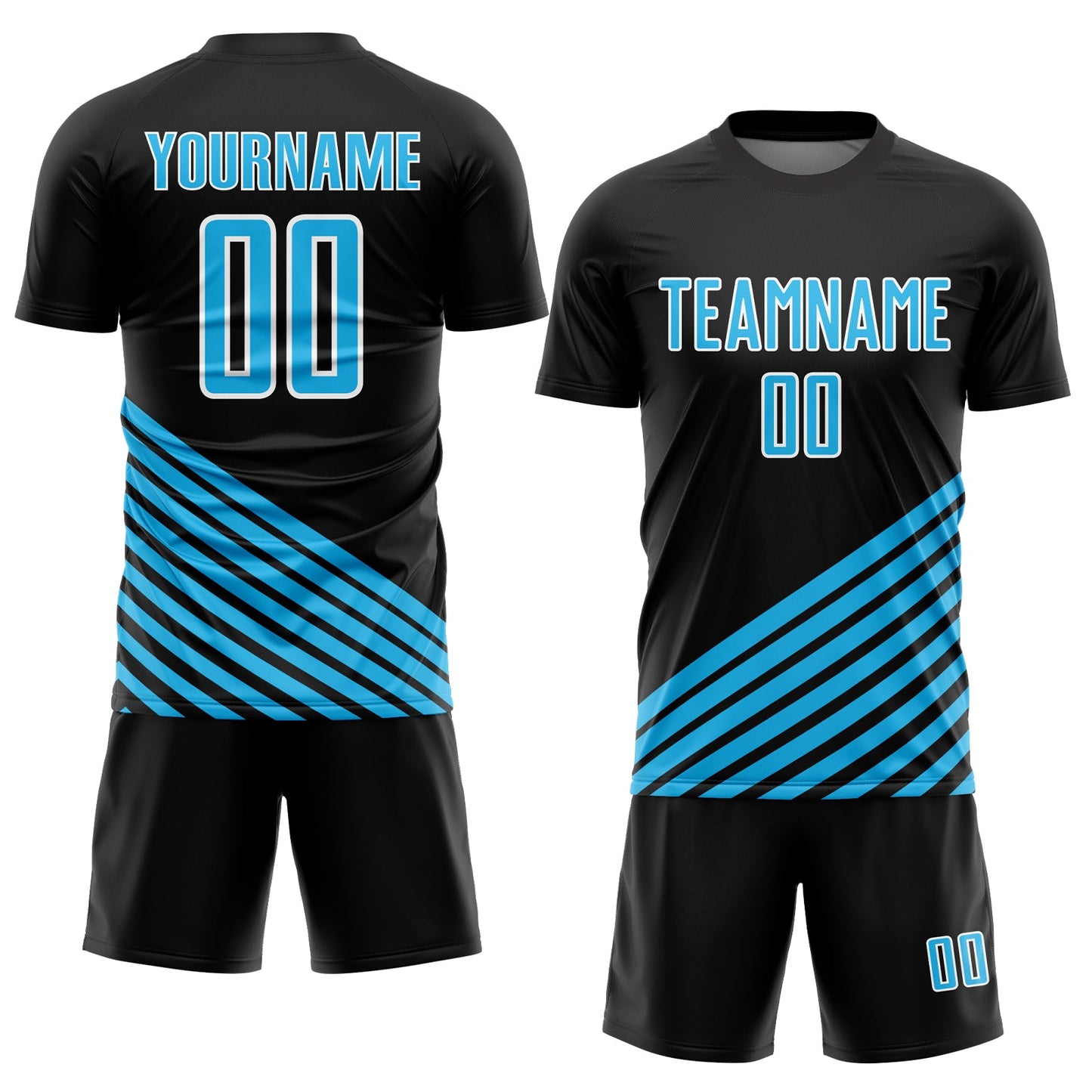Custom Black Sky Blue-White Lines Sublimation Soccer Uniform Jersey Limited