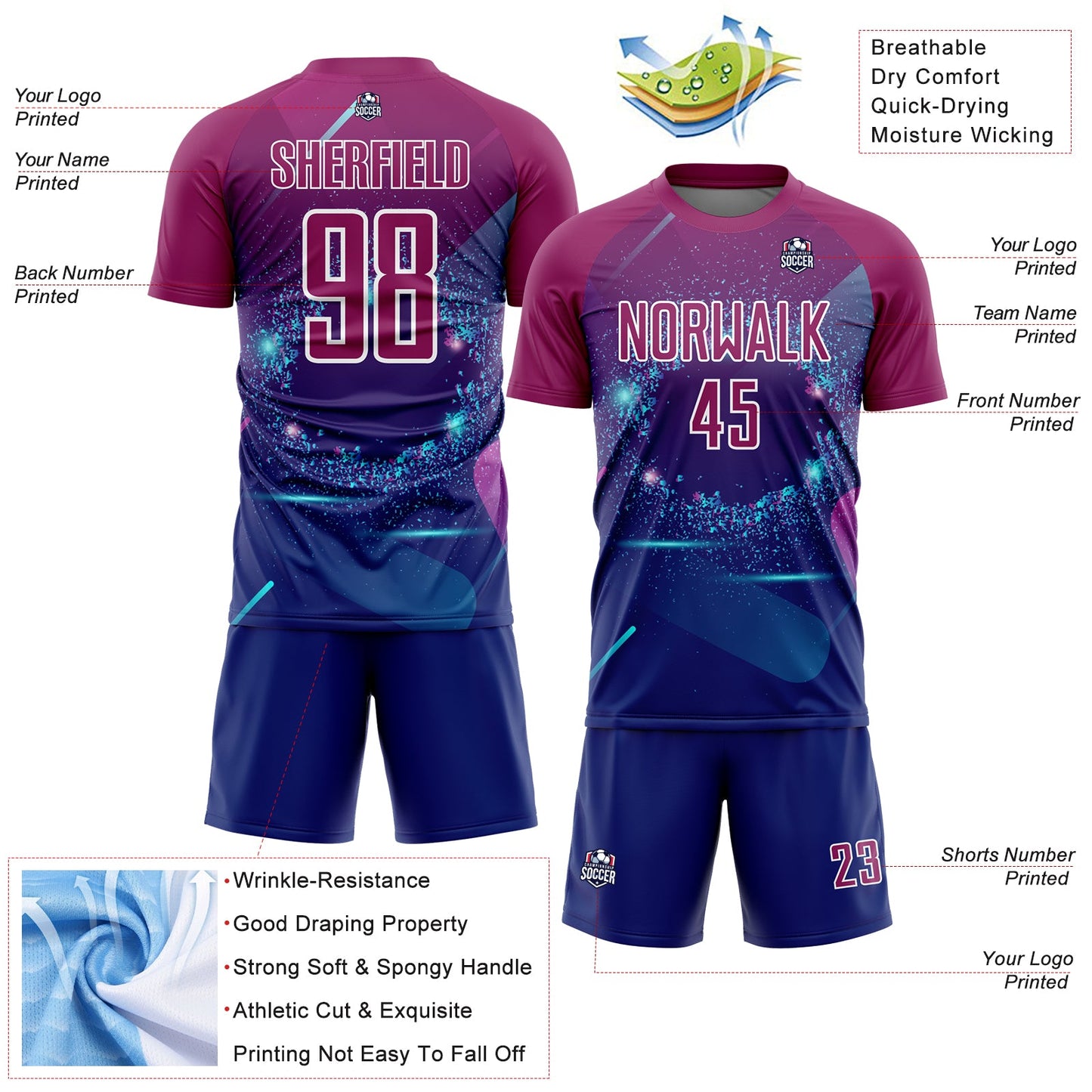 Custom Royal Purple-White Stars And Lines Sublimation Soccer Uniform Jersey Limited